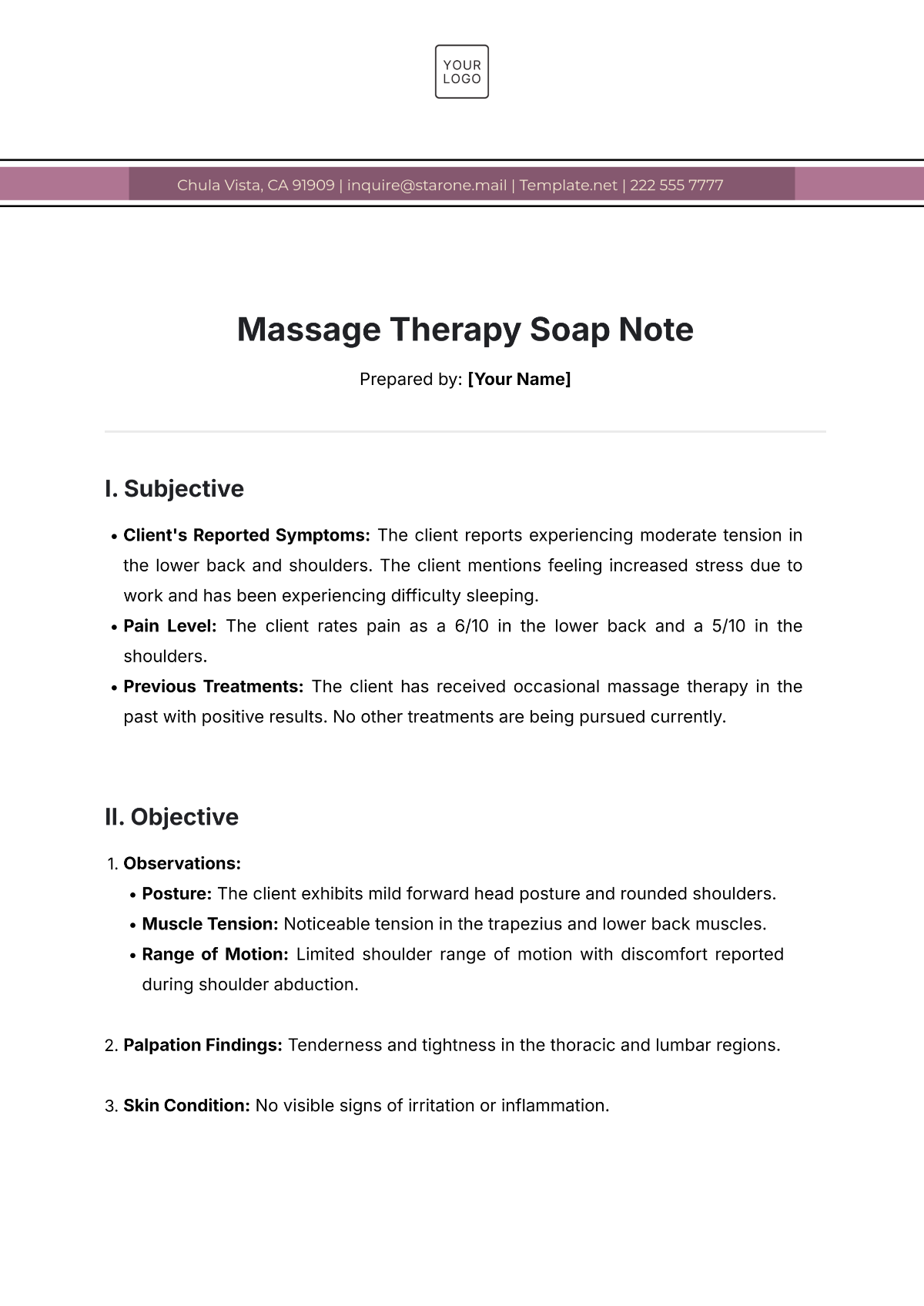 Massage Therapy Soap Note Template - Edit Online & Download