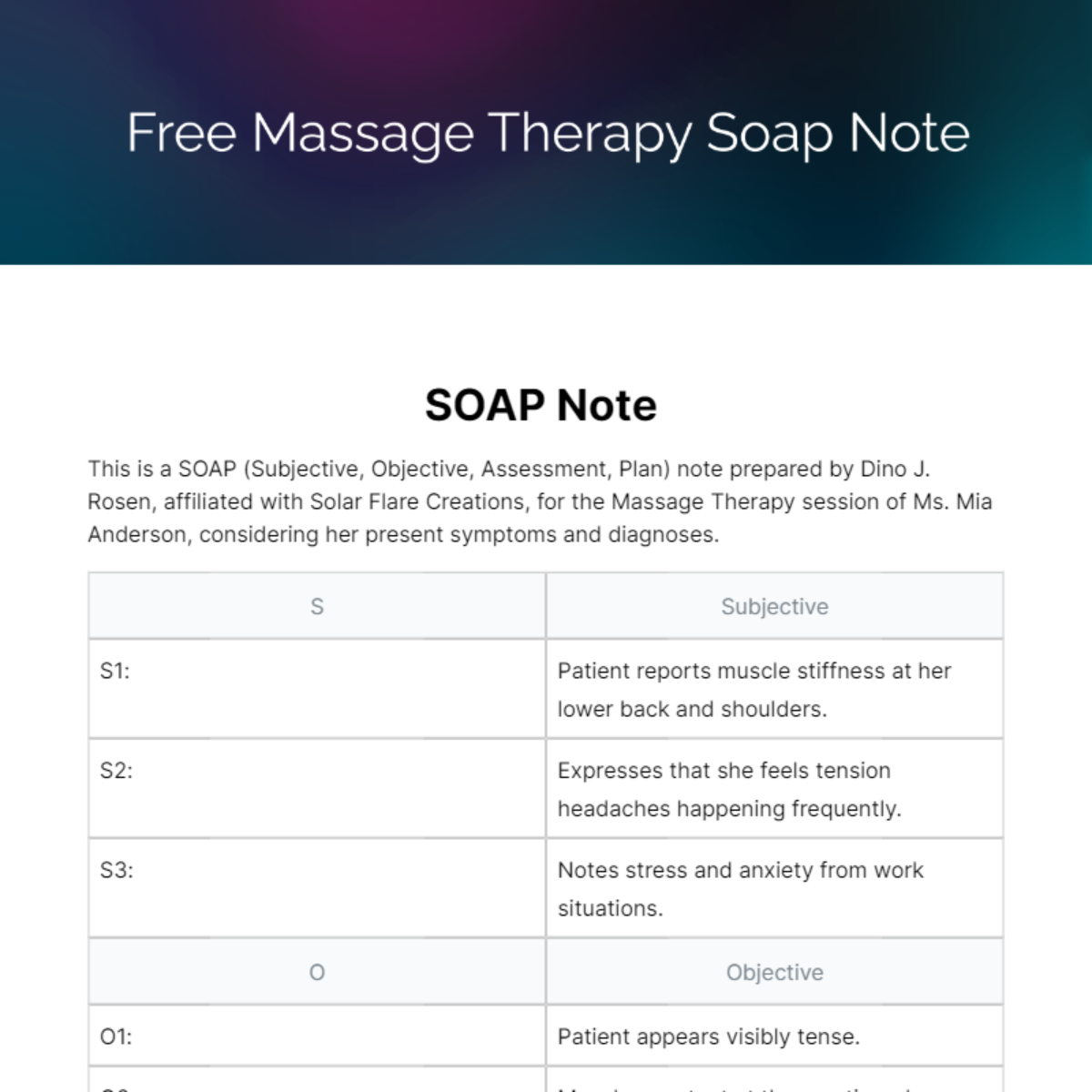 Massage Therapy Soap Note Template