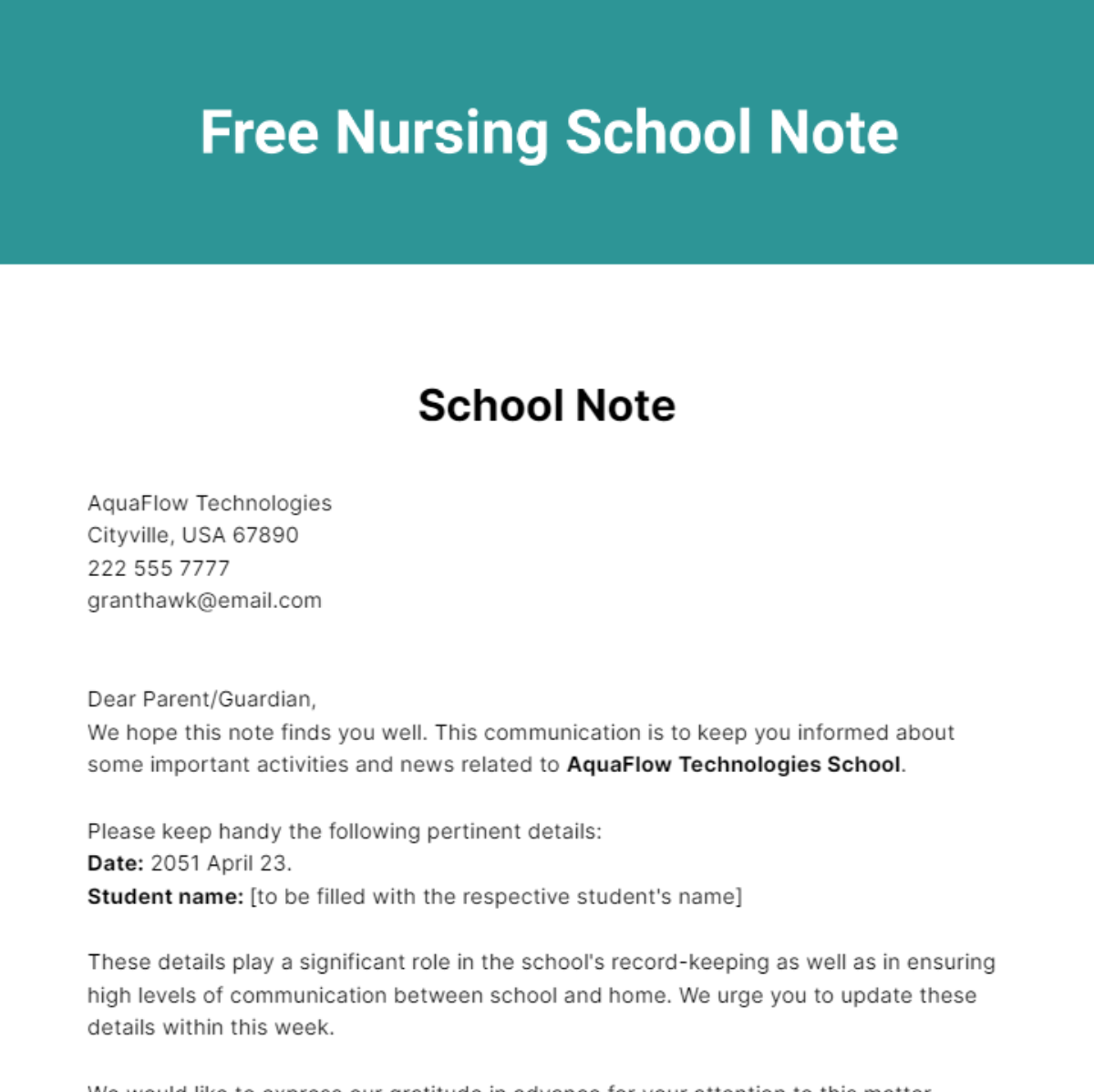 Nursing School Note Template