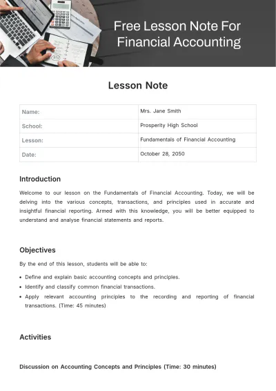 Free Lesson Note For Financial Accounting Template to Edit Online