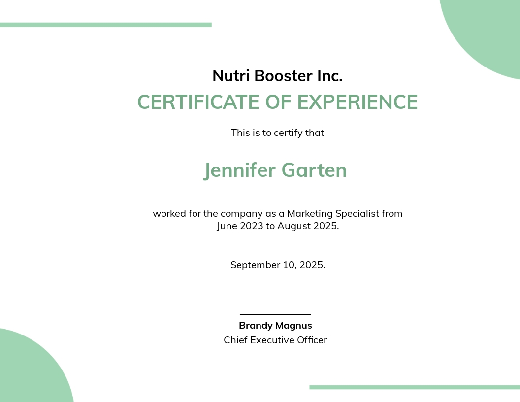 Certificate Of Experience Template