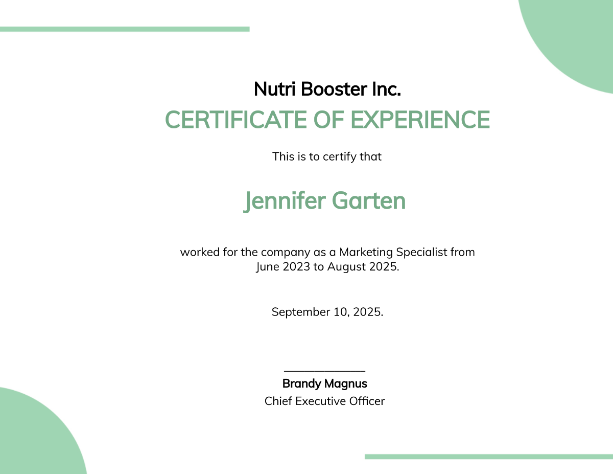 Free Company Experience Certificate