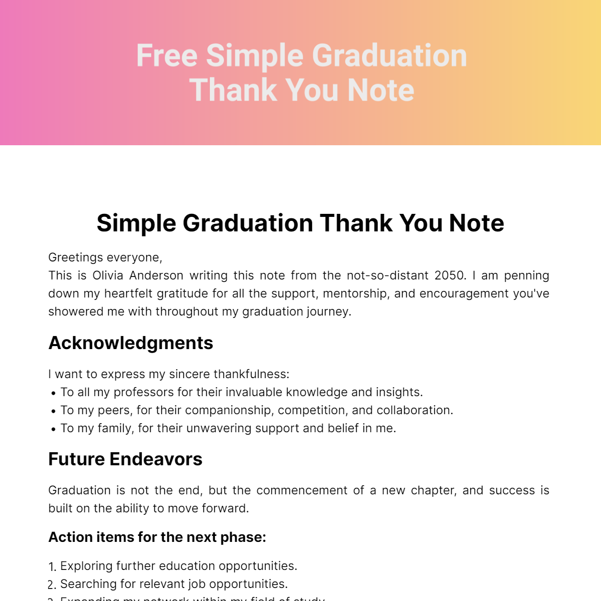 Simple Graduation Thank you Note Template