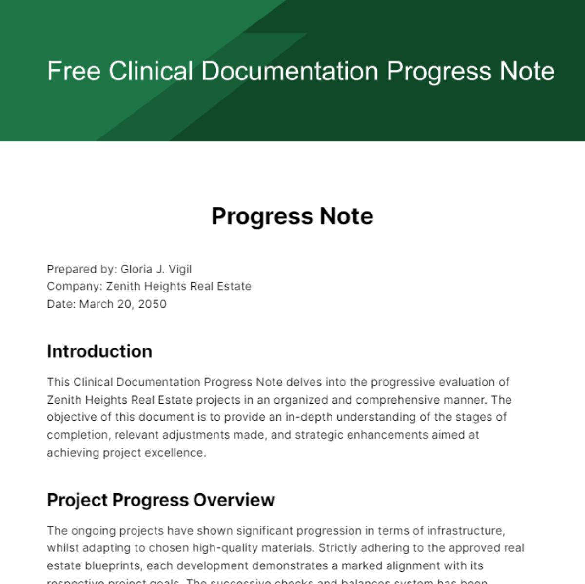 Clinical Documentation Progress Note Template