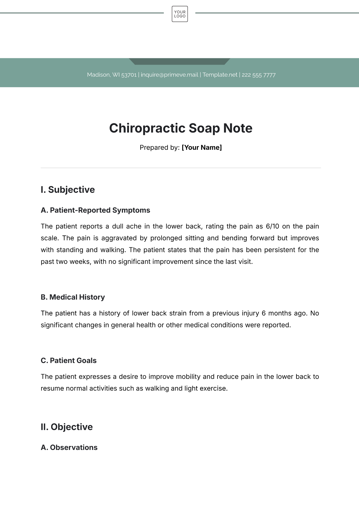 Chiropractic Soap Note Template - Edit Online & Download