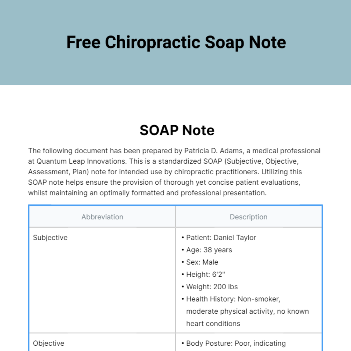 Chiropractic Soap Note Template