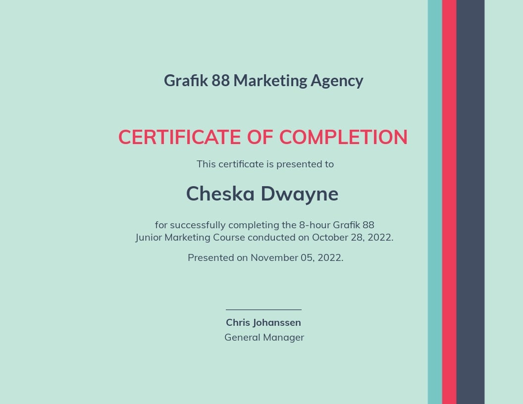 Completion Certificate Template - Google Docs, Illustrator In Class Completion Certificate Template
