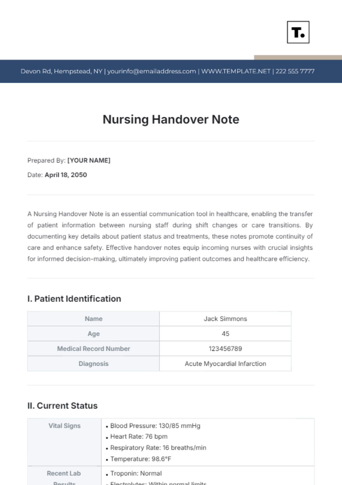 Nursing Handover Note Template - Edit Online & Download