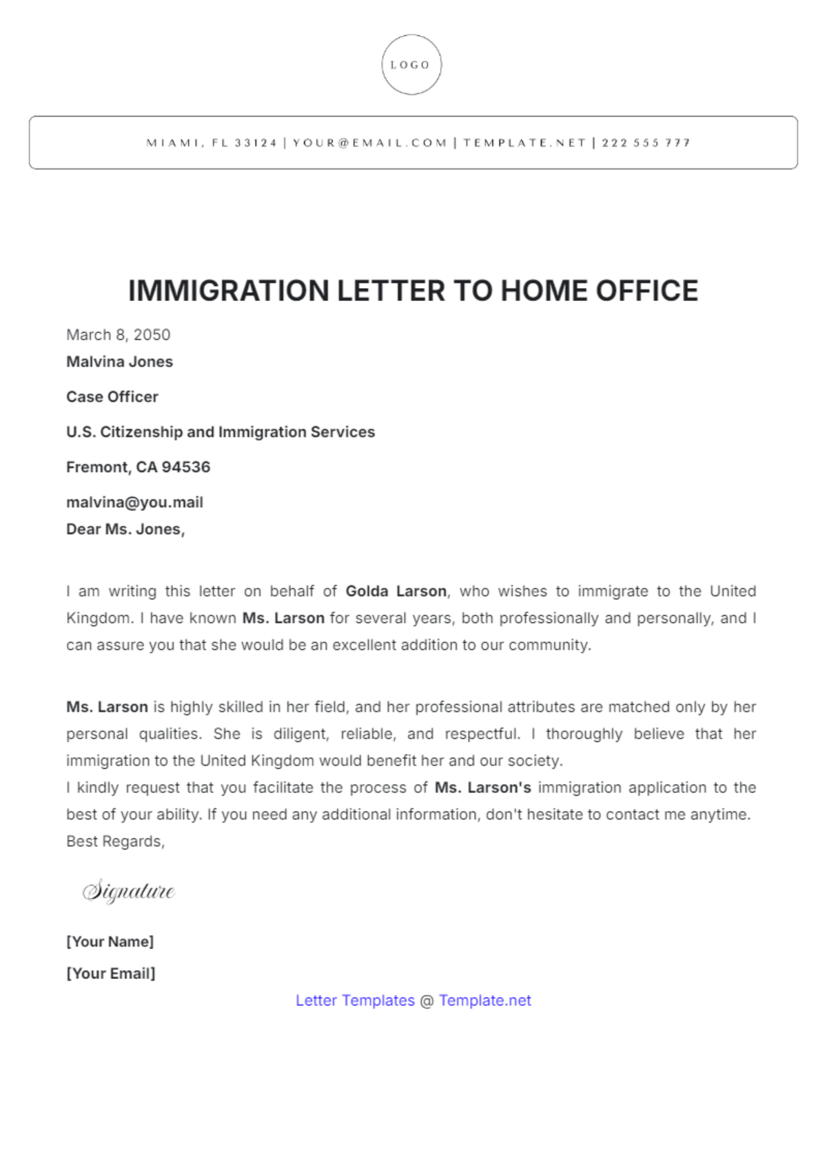 Free Immigration Letter to Home Office Template