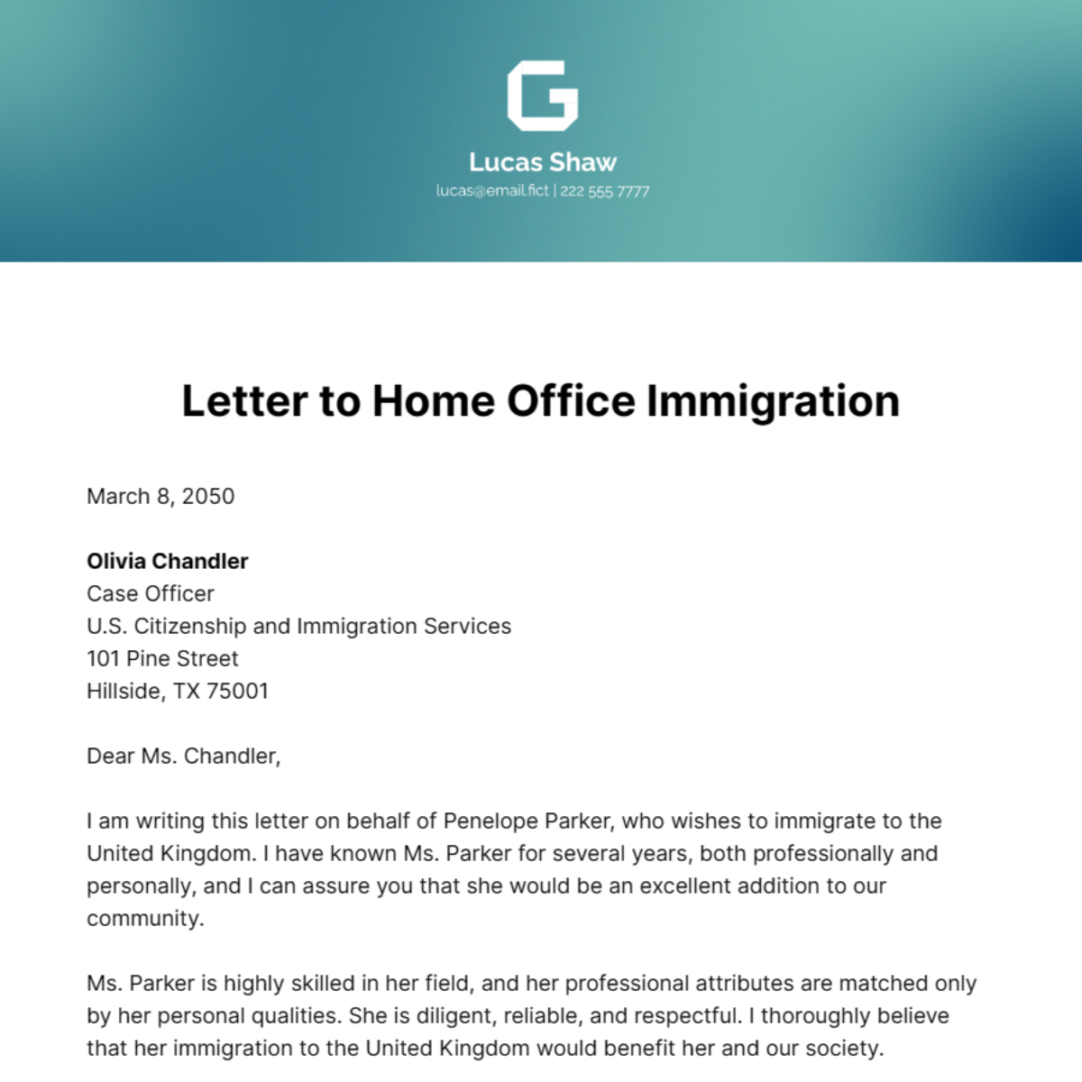 Letter to Home Office Immigration Template