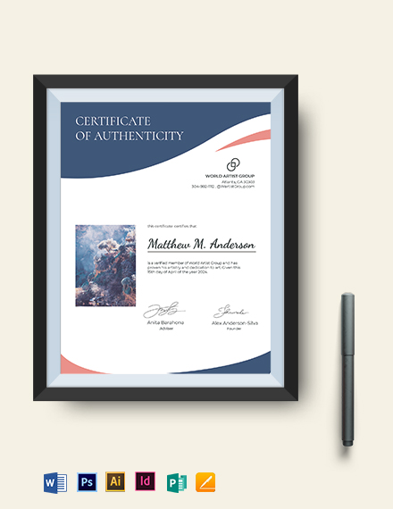 creative artist authenticity certificate