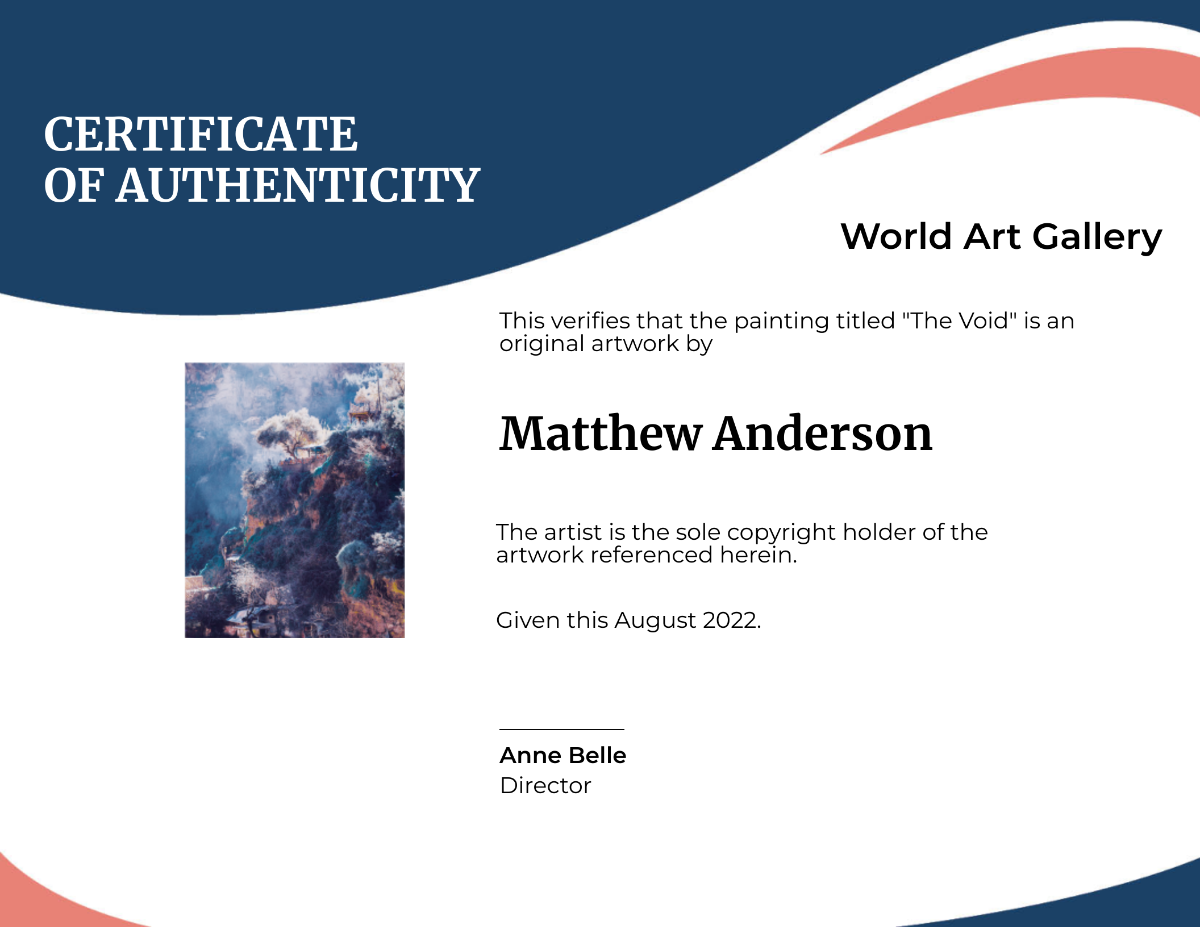 Creative Artist Authenticity Certificate Template