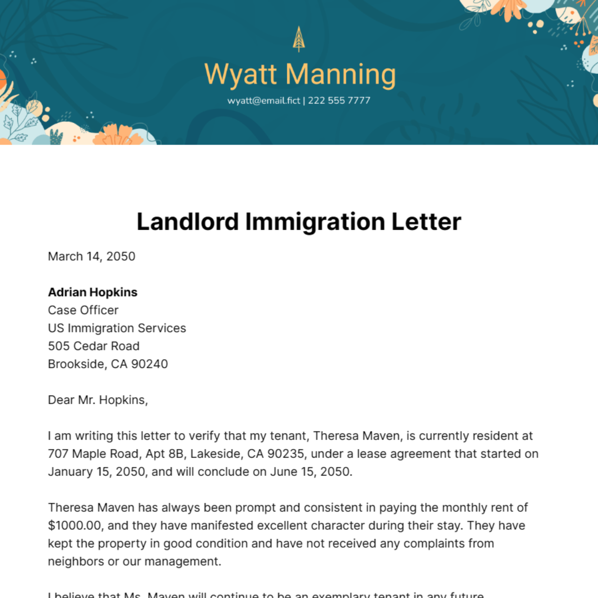 Landlord Immigration Letter Template