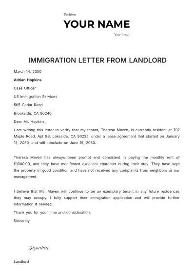 Free Immigration Letter from Landlord Template to Edit Online