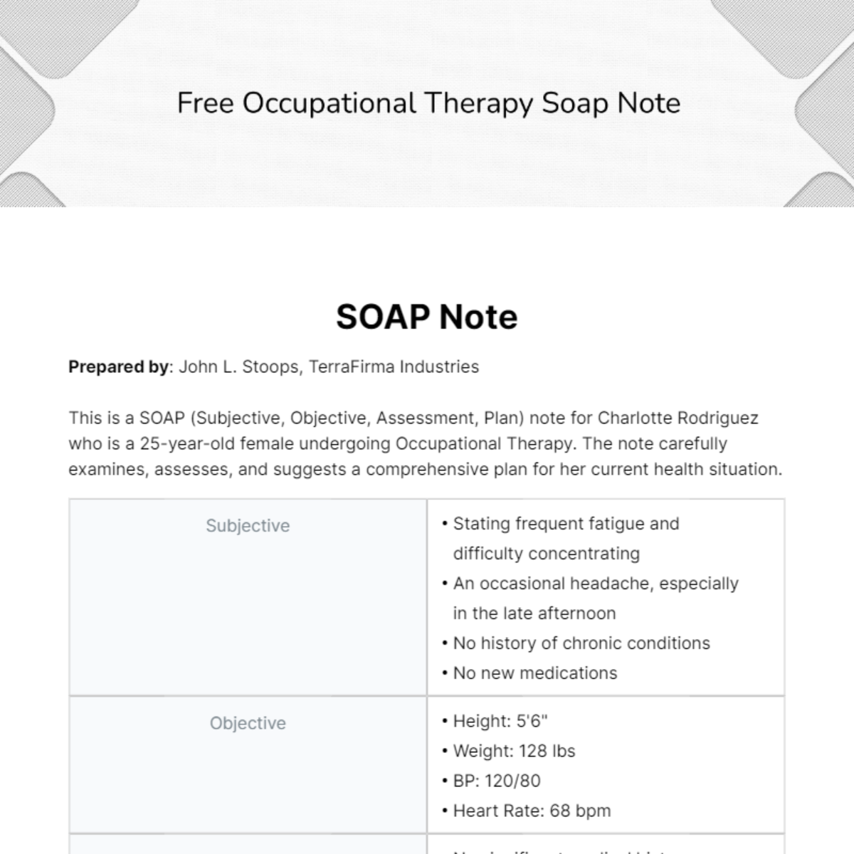 Occupational Therapy Soap Note Template