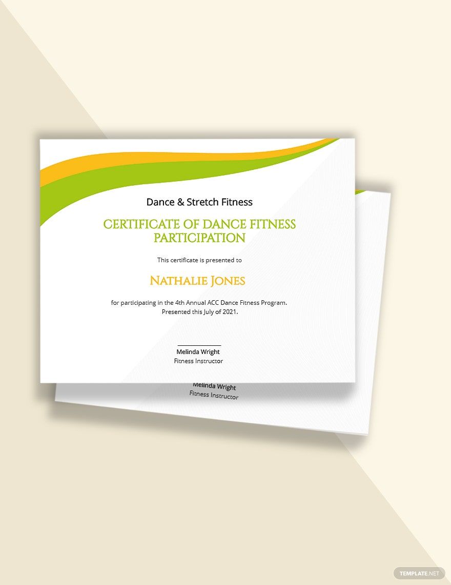 Dance Fitness Certificate Template