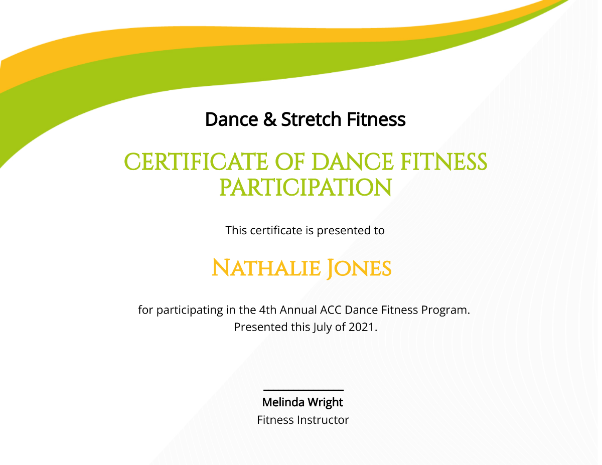 Dance Fitness Certificate Template