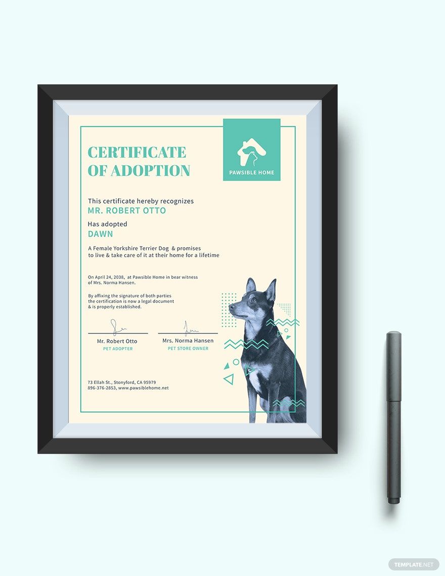Dog Adoption Certificate Template in Word, Google Docs, Illustrator, PSD, Apple Pages, Publisher, InDesign