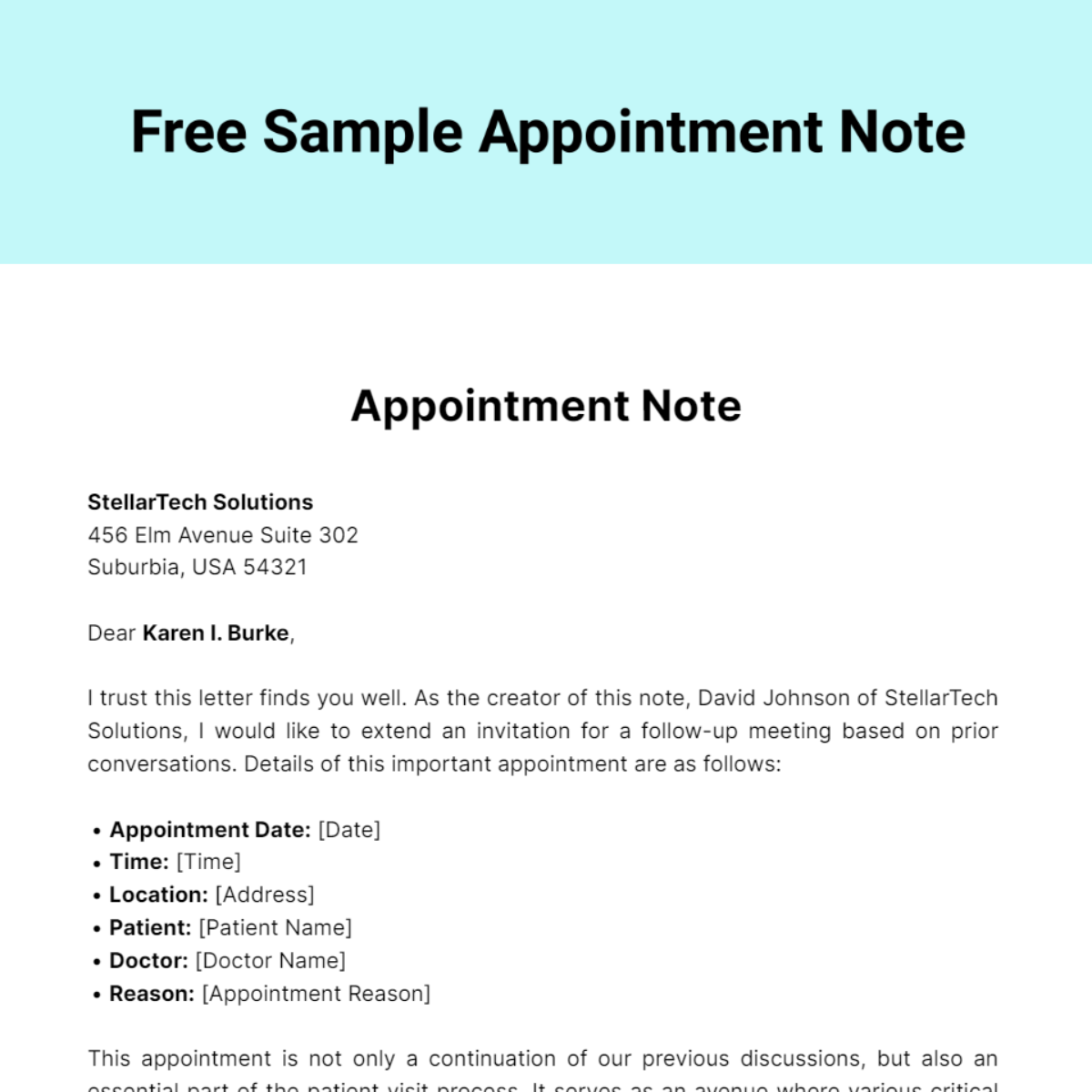 Sample Appointment Note Template