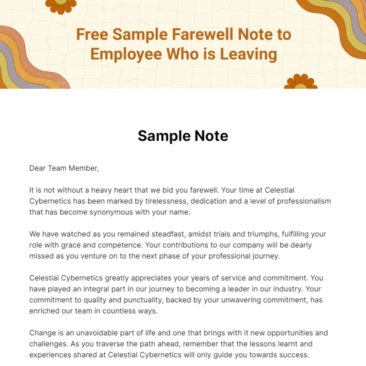 Free Sample Farewell Note to Employee Who is Leaving Template