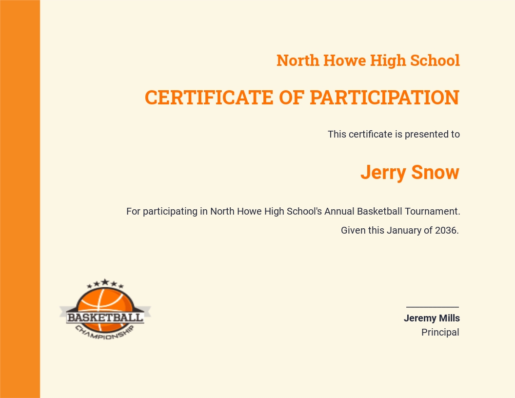 Editable Basketball Certificate Template - Google Docs, Illustrator, InDesign, Word, Apple Pages, PSD, Publisher