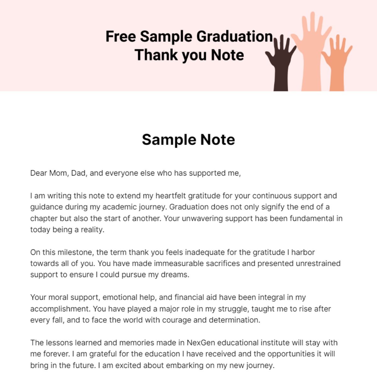 Free Sample Graduation Thank you Note Template