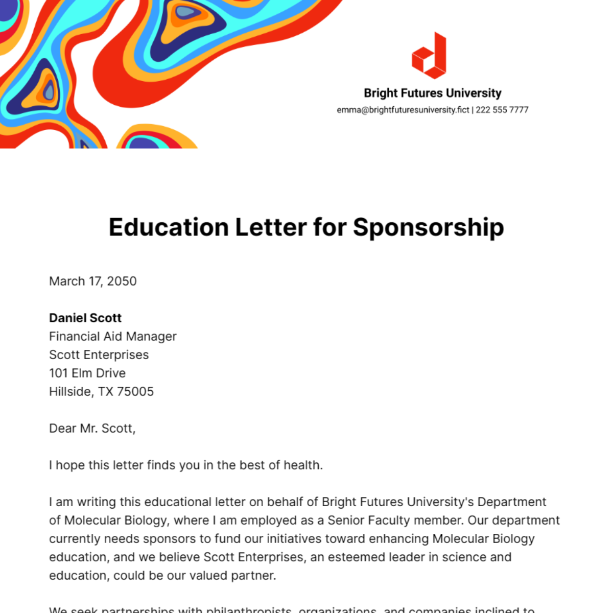 Education Letter for Sponsorship Template
