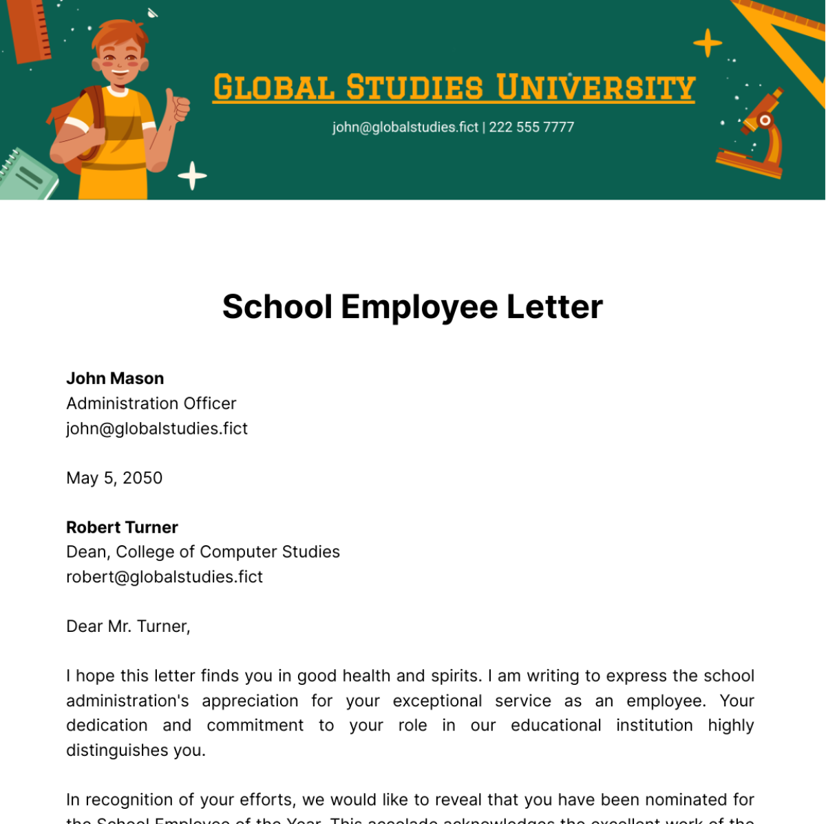School Employee Letter Template