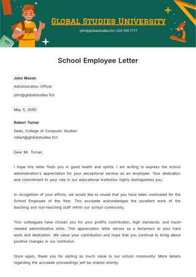 Free School Employee Letter Template to Edit Online