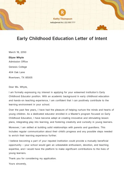 Free Early Childhood Education Letter of Intent Template to Edit Online
