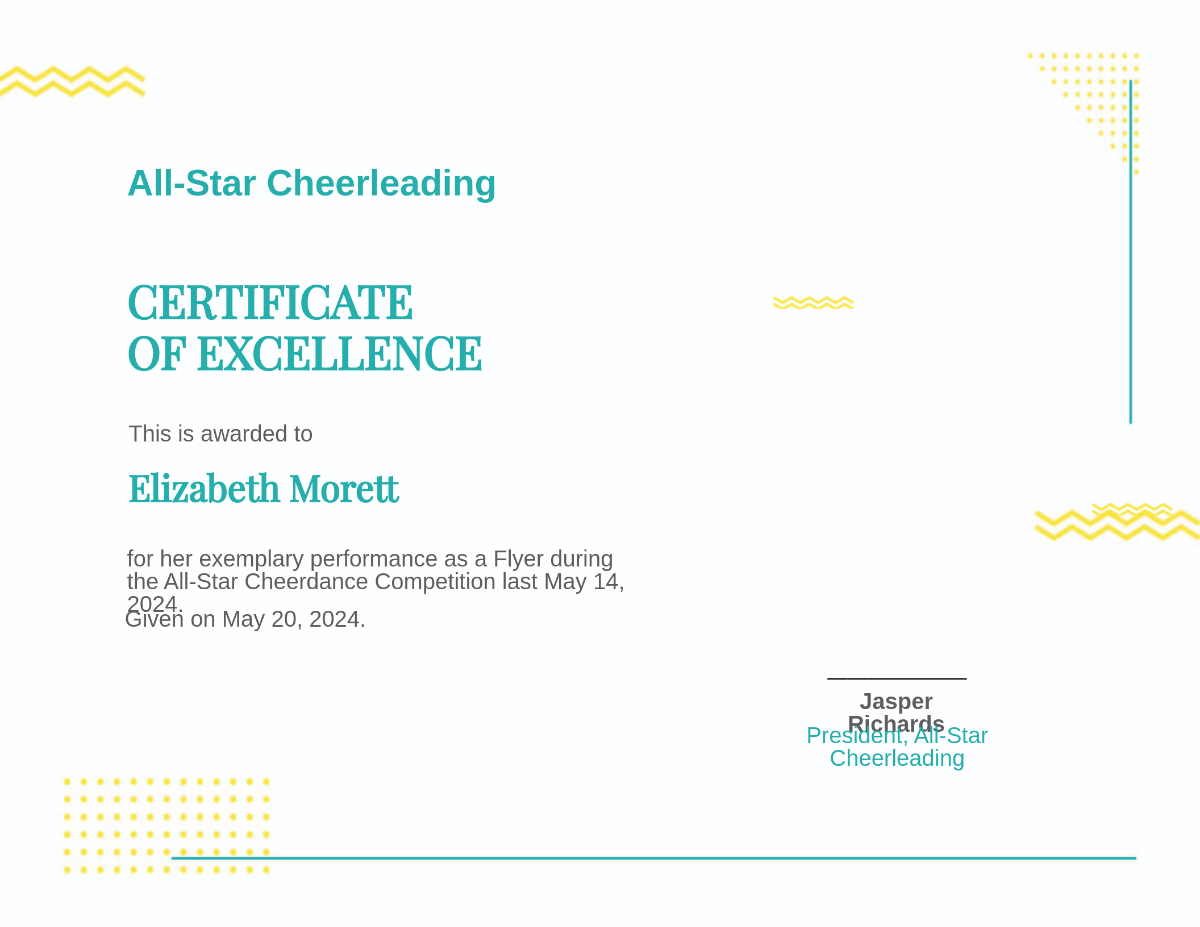 Editable Cheerleading Certificate Template