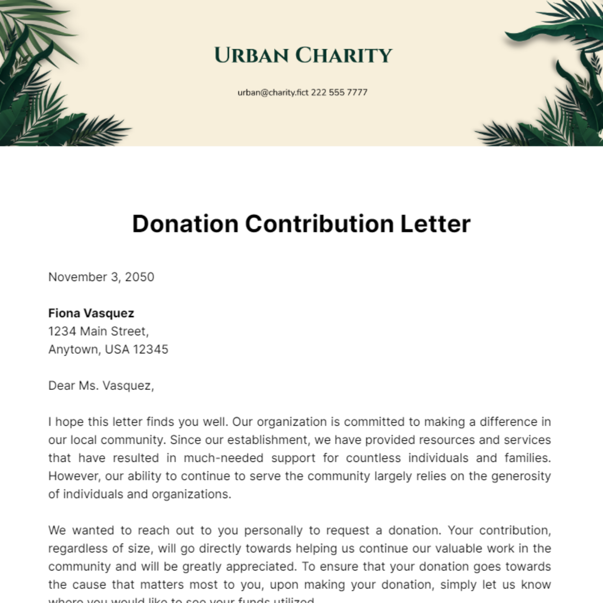 Donation Contribution Letter Template