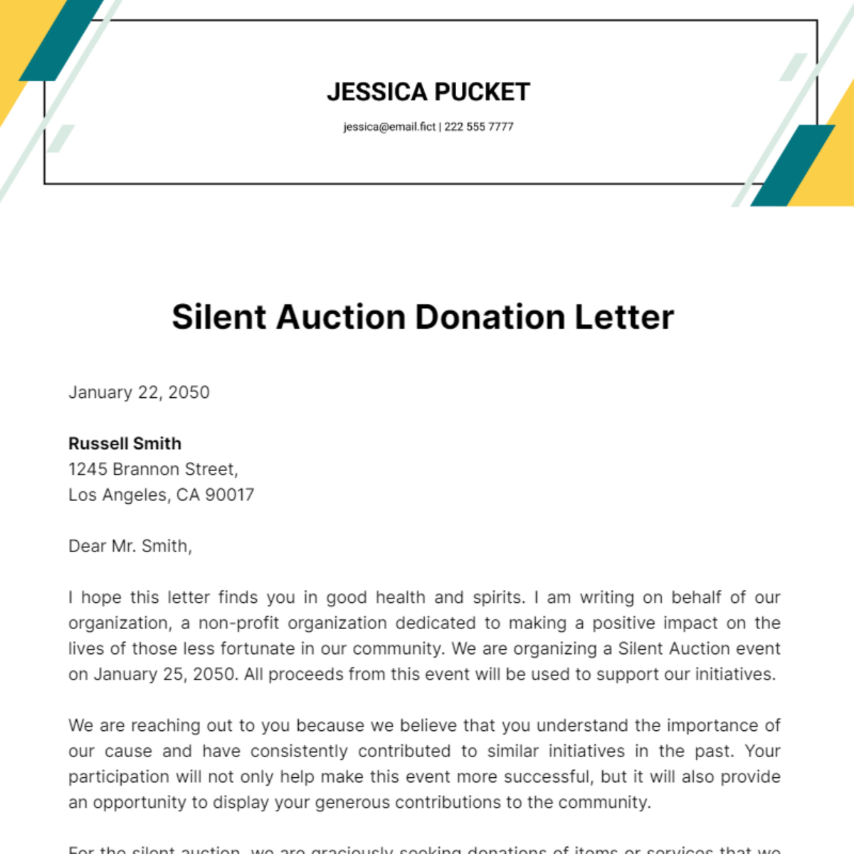 Silent Auction Donation Letter Template