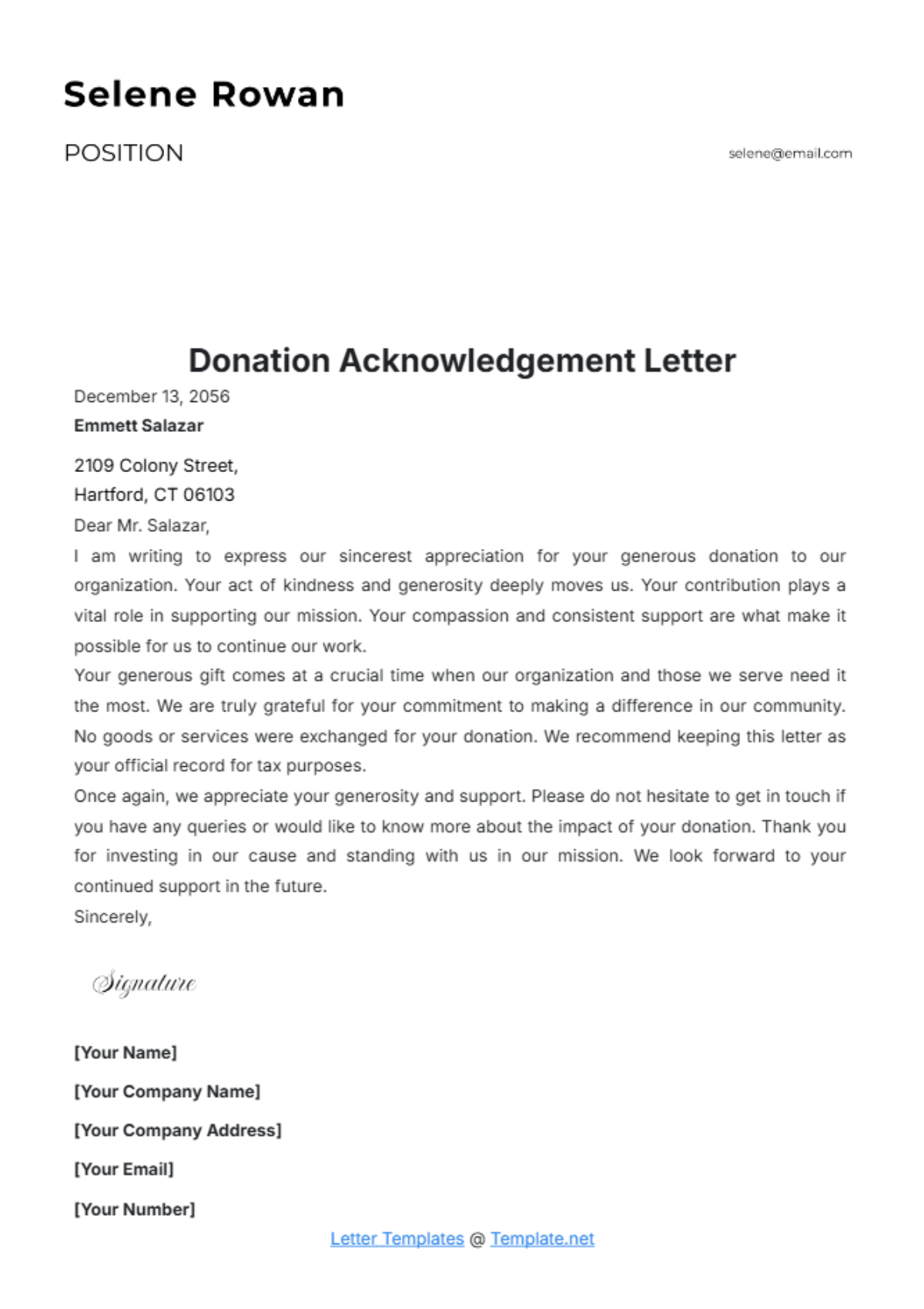 Donation Acknowledgement Letter Template