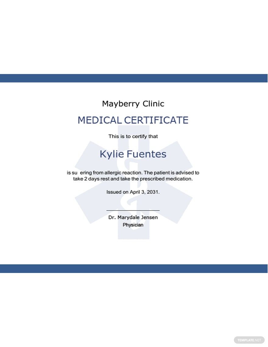 Editable Medical Certificate Template in Google Docs, Word, Publisher, Google Docs, Pages - Download | Template.net