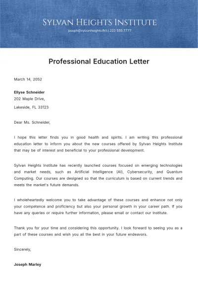 Free Professional Education Letter Template to Edit Online