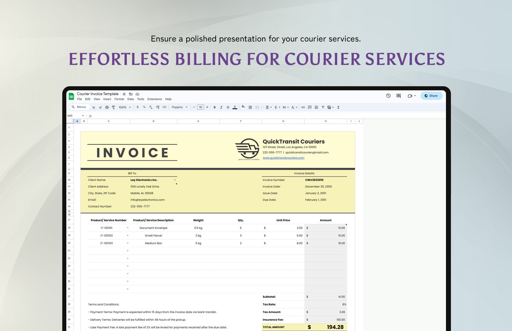 Courier Invoice Template