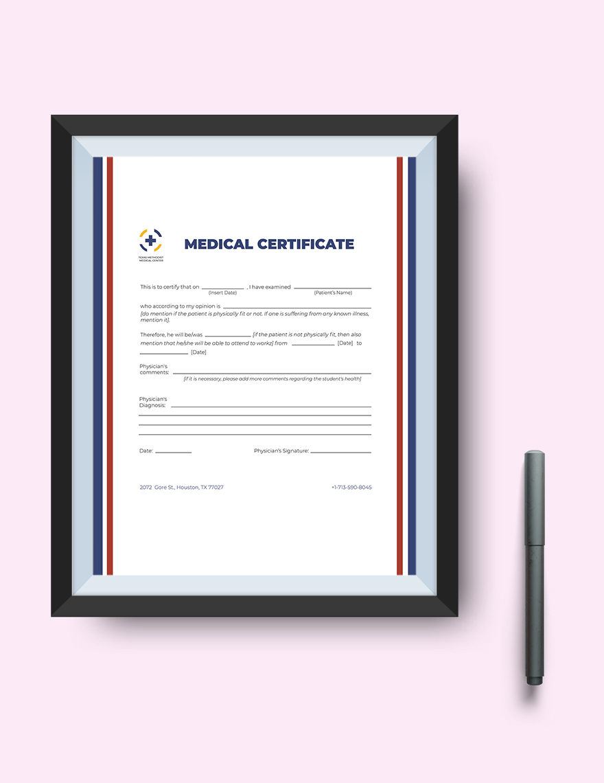 Medical Certificate Template Google Docs, Word, Publisher