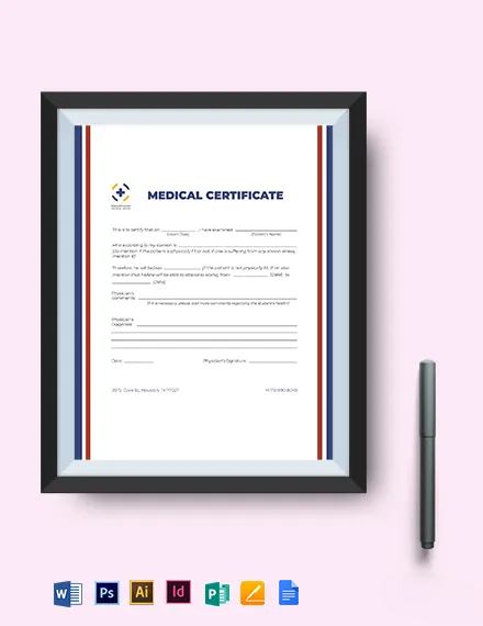 European Medical Certificate Template - Google Docs, Word
