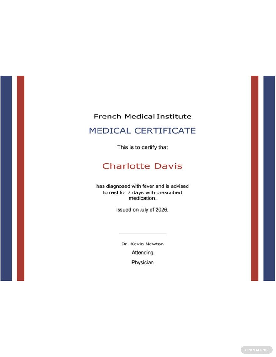 European Medical Certificate Template in Word, Google Docs, Google Docs, Apple Pages, Publisher