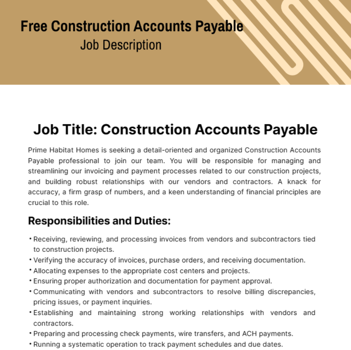 Free Construction Accounts Payable Job Description Template