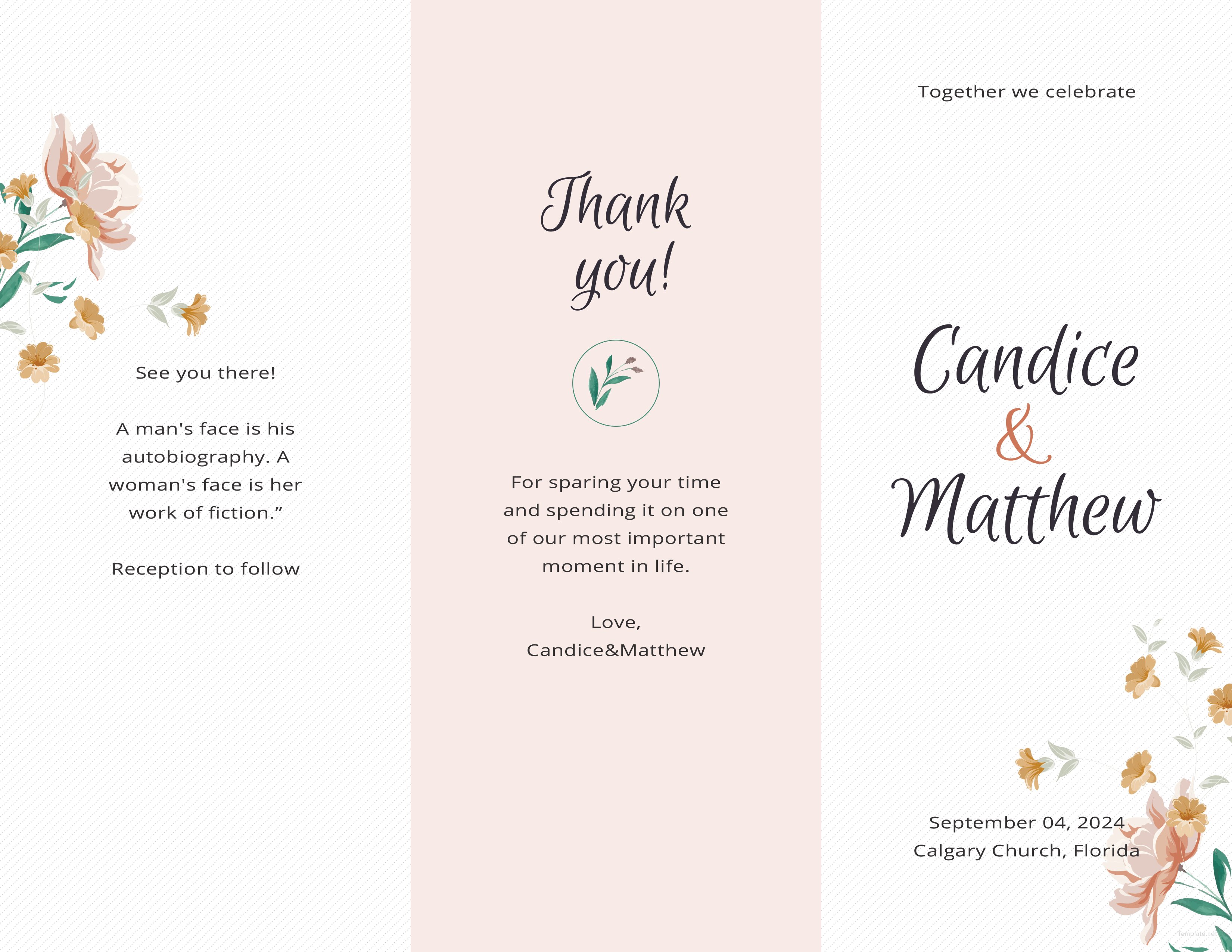 Free Trifold Wedding Program Template in Adobe Illustrator