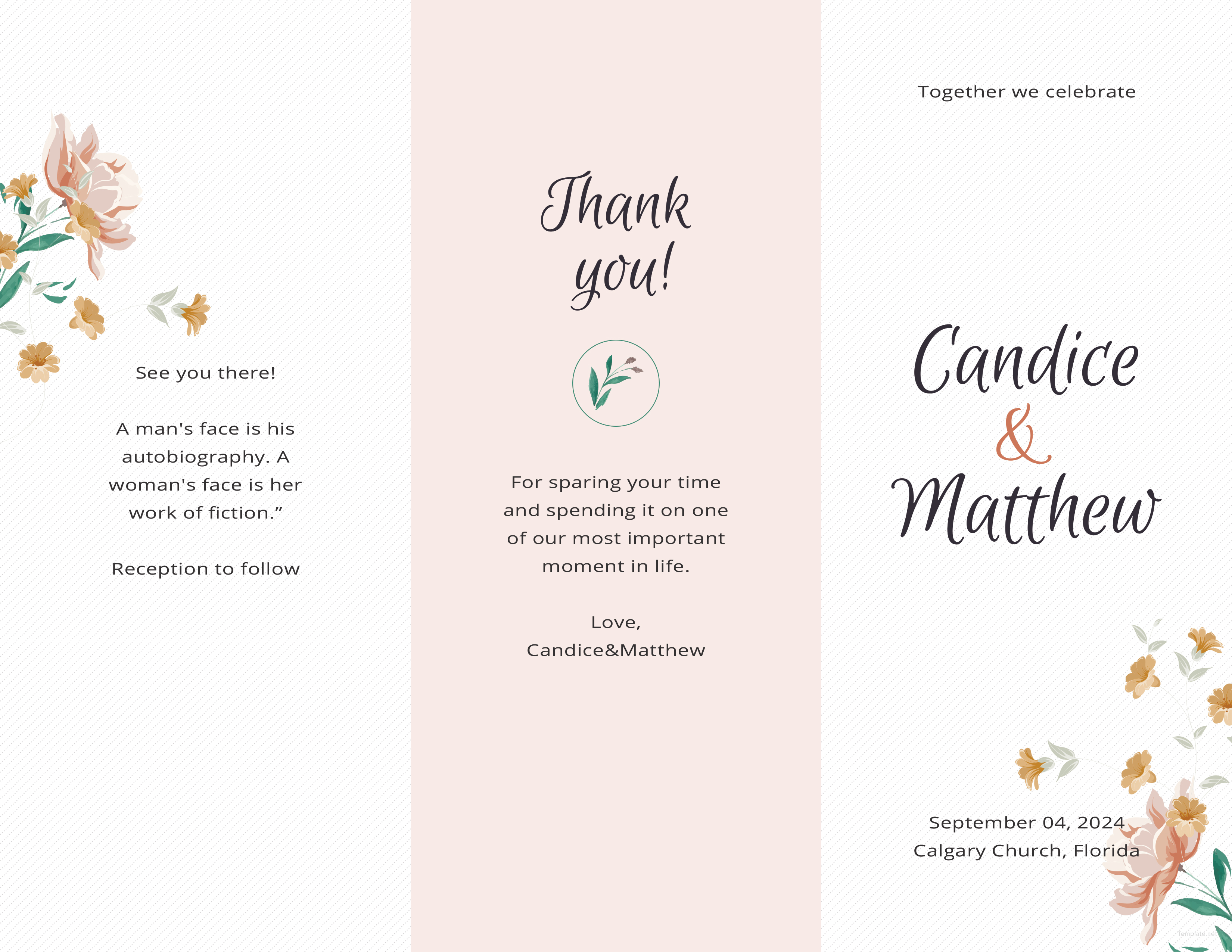 Free Tri Fold Wedding Program Template