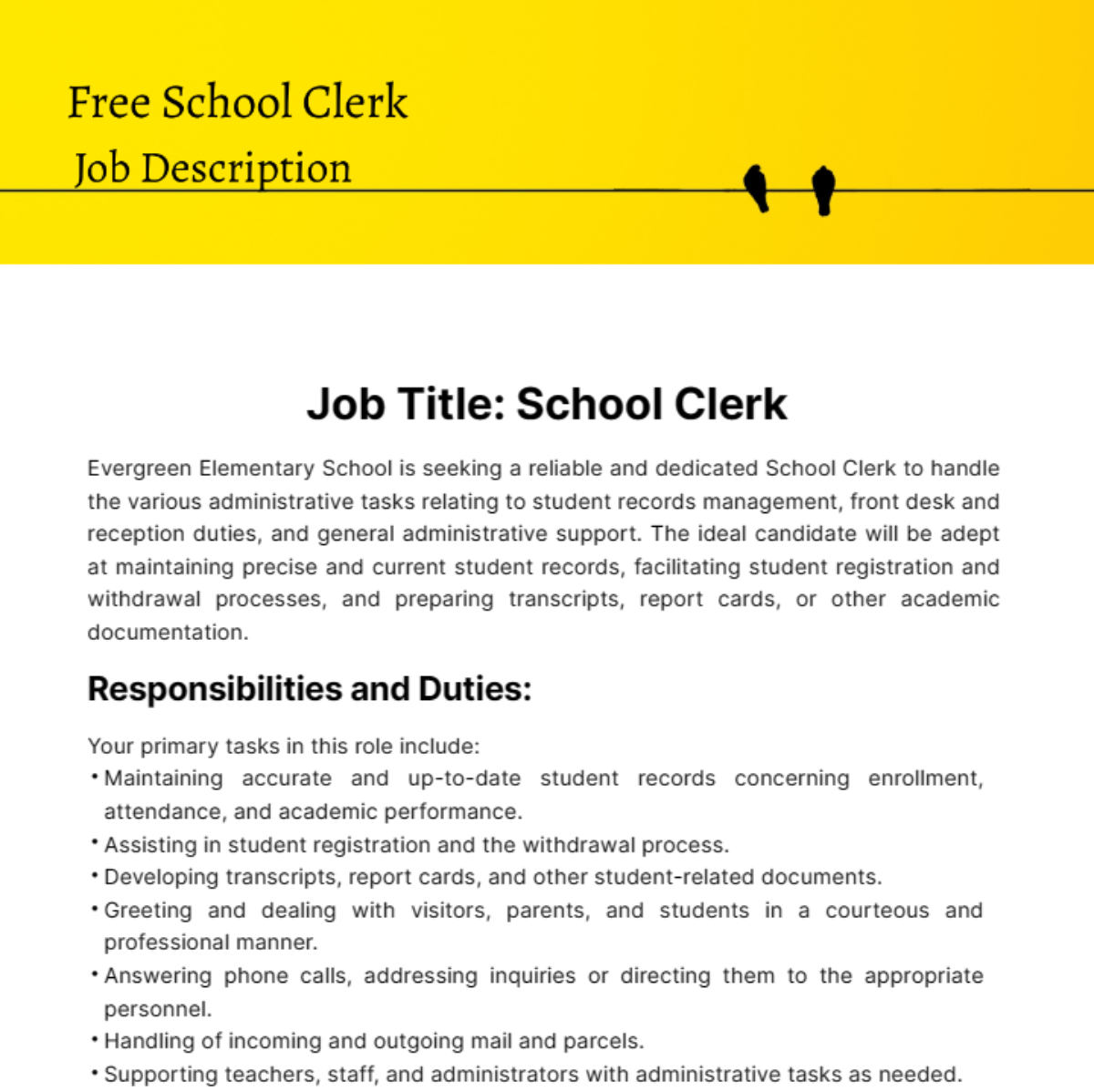School Clerk Job Description Template