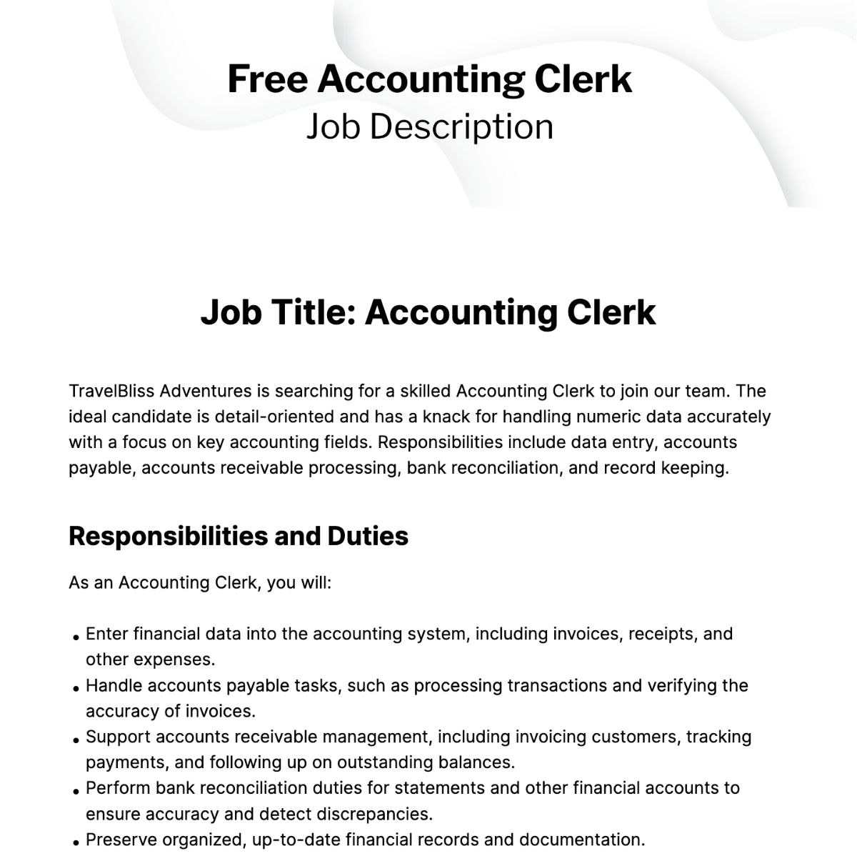 Free Accounting Clerk Job Description Template
