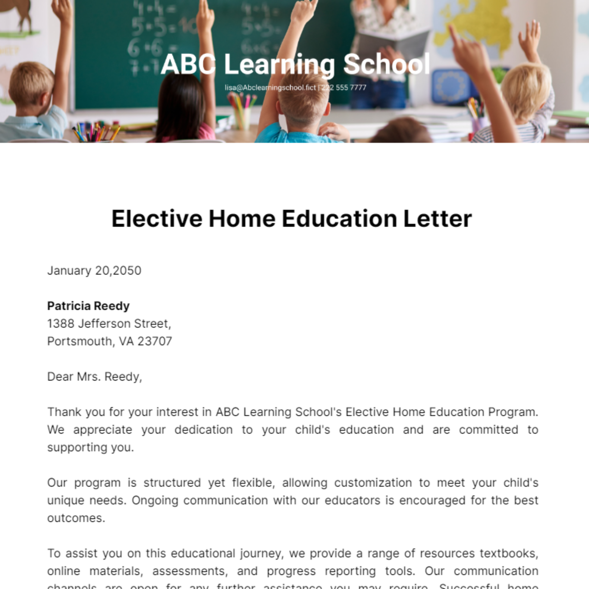 Elective Home Education Letter Template
