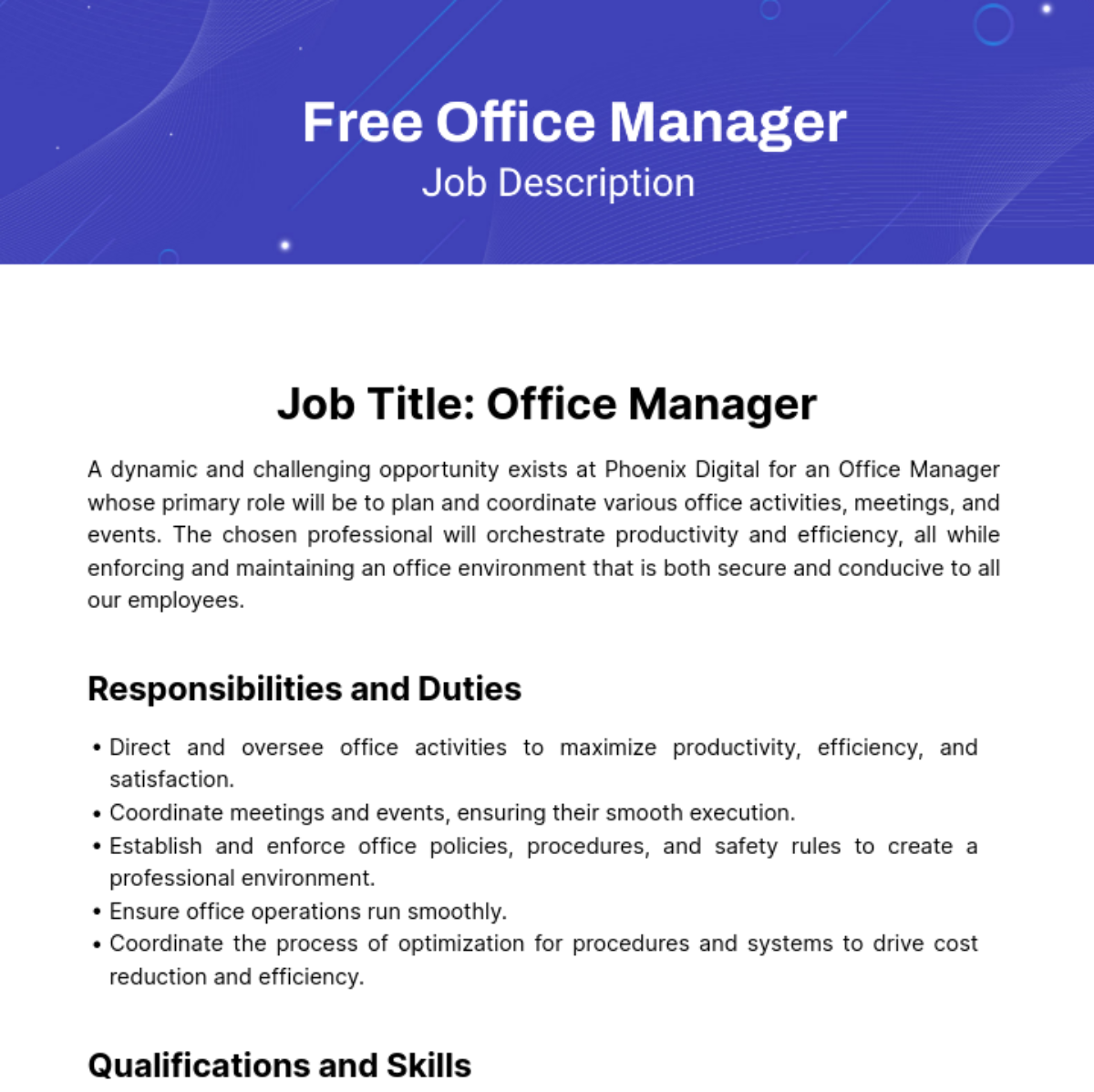 Office Management Job Description Template