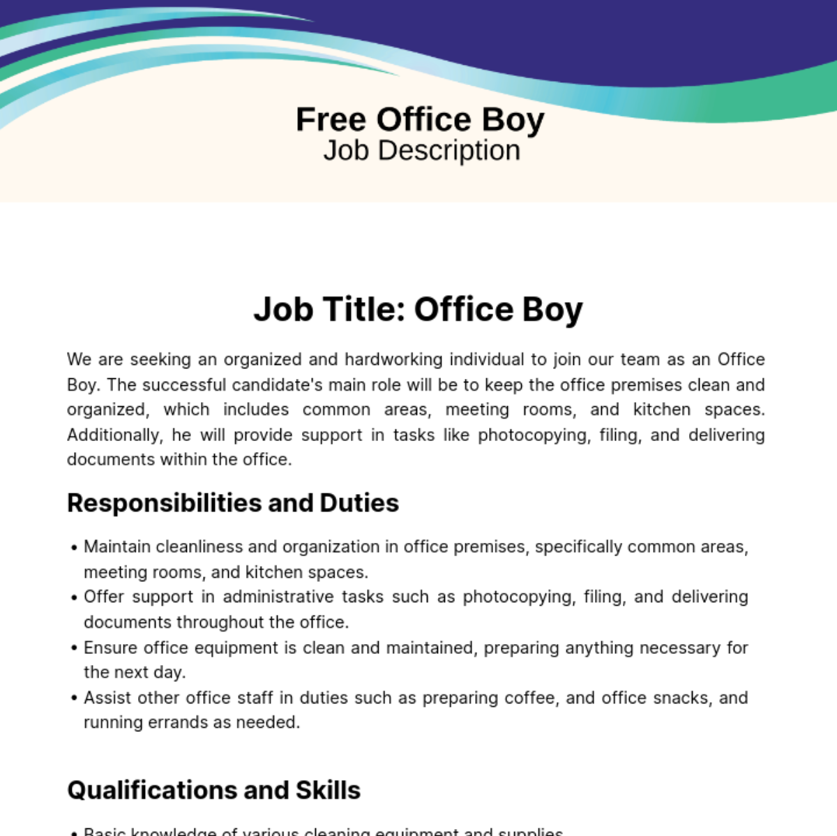 Office Boy Job Description For Resume