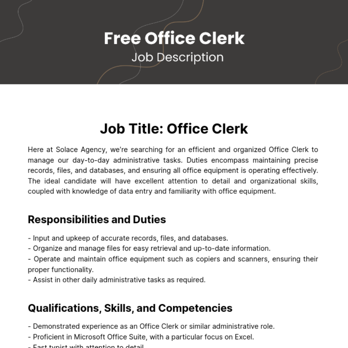 Free Office Clerk Job Description Template