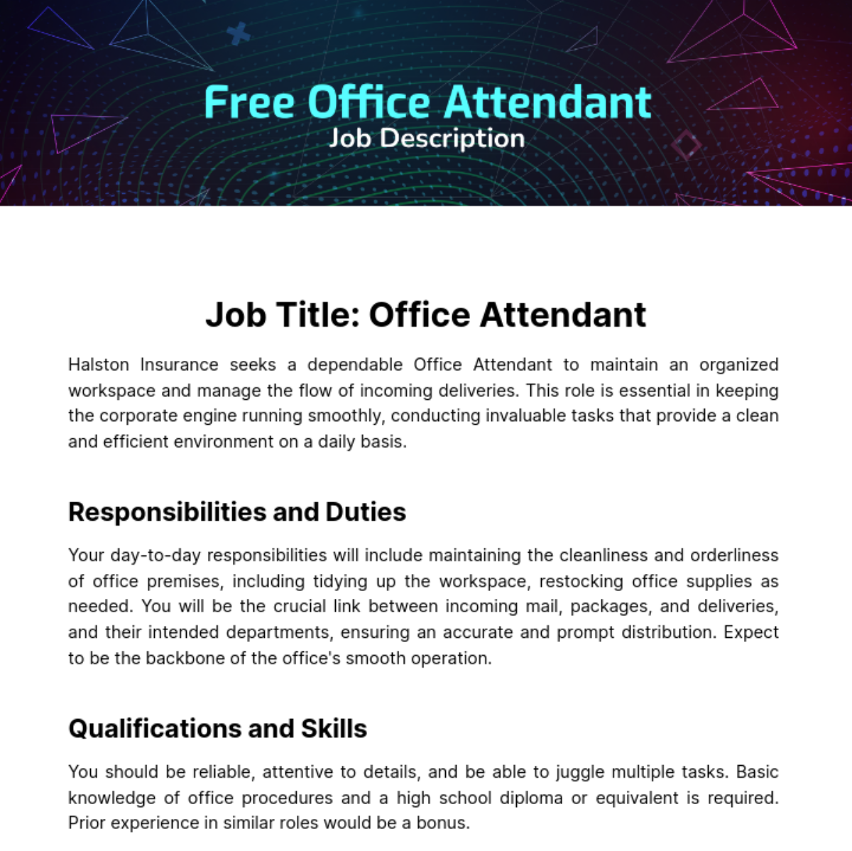 Office Attendant Job Description Template